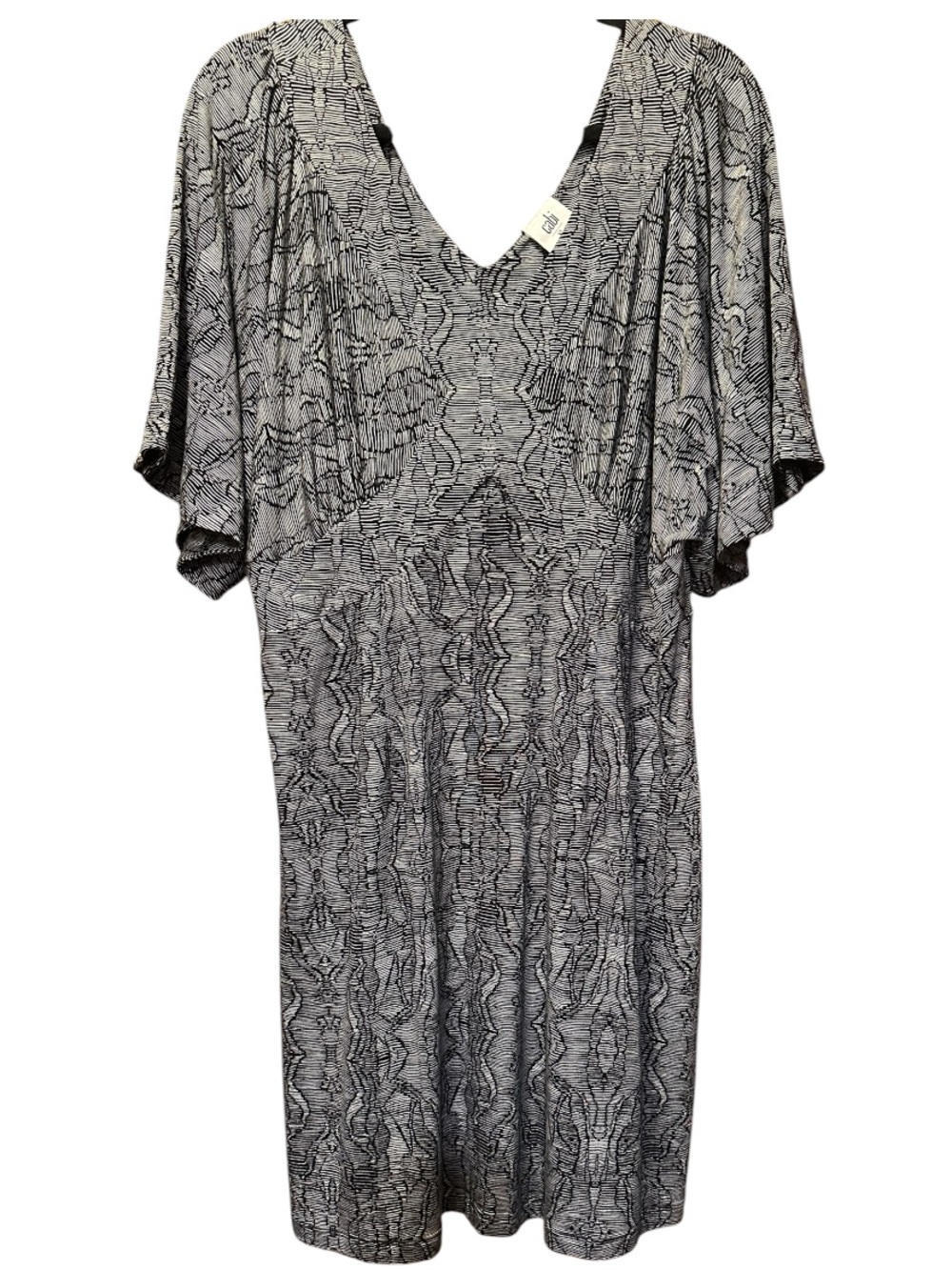 CAbi Black & White Patterned V-Neck Dress